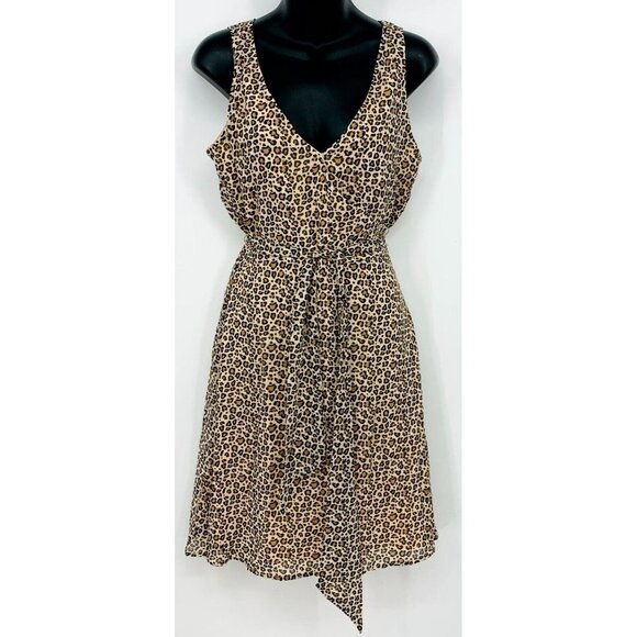 A New Day Women Dress Size Small Tan Leopard Sleeveless Shift Belt Women New B75 - Picture 1 of 9